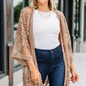 Shop the Mint MOCHA lace floral tie short sleeve kimono